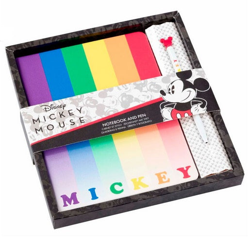 Set cuaderno y boligrafo Mickey Rainbow Disney en caja / Nadie sin regalo