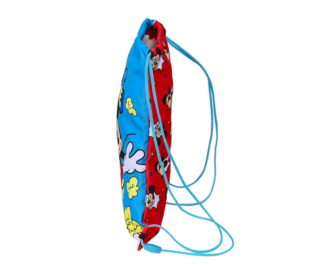 Mochila saco plano Mickey Junior Happy smiles 34cm detalle lateral / Nadie sin regalo