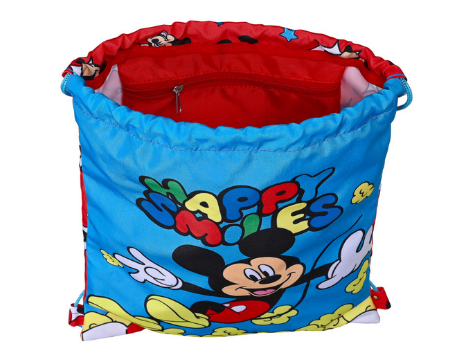 Mochila saco plano Mickey Junior Happy smiles 34cm detalle cremallera / Nadie sin regalo