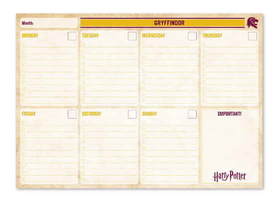 Bloc planificador semanal A4 Harry Potter Gryffindor / Nadie sin regalo