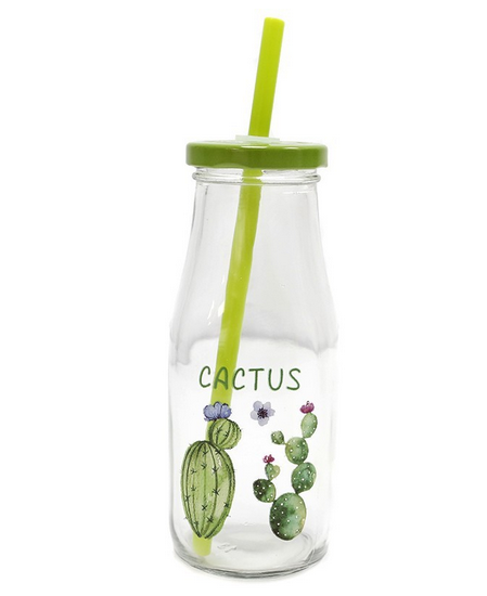 Botellas cactus cristal con tapa verde claro / Nadie sin regalo