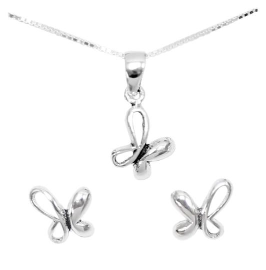 Set collar y pendientes plata - Mariposa asimétrica / Nadie sin regalo